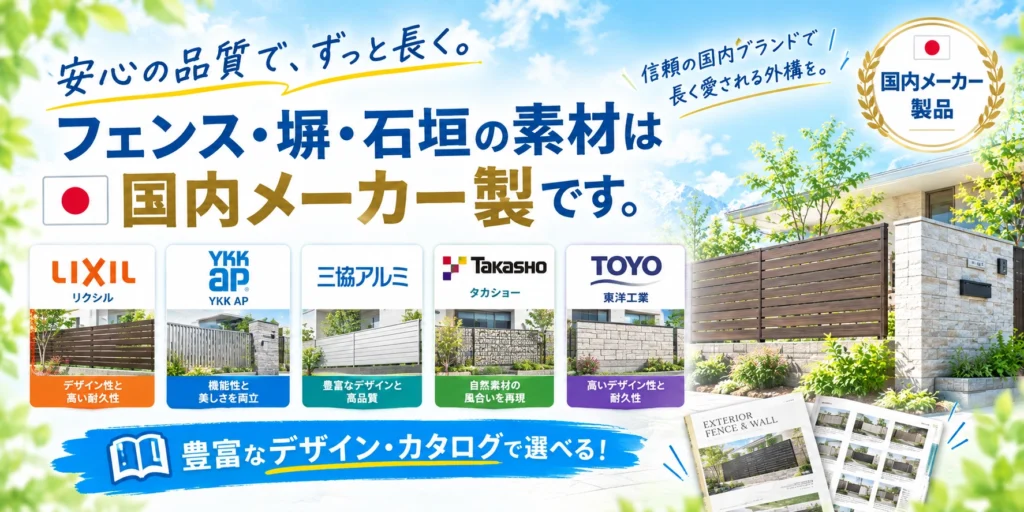 国内メーカのフェンスや塀を取り扱ってます。