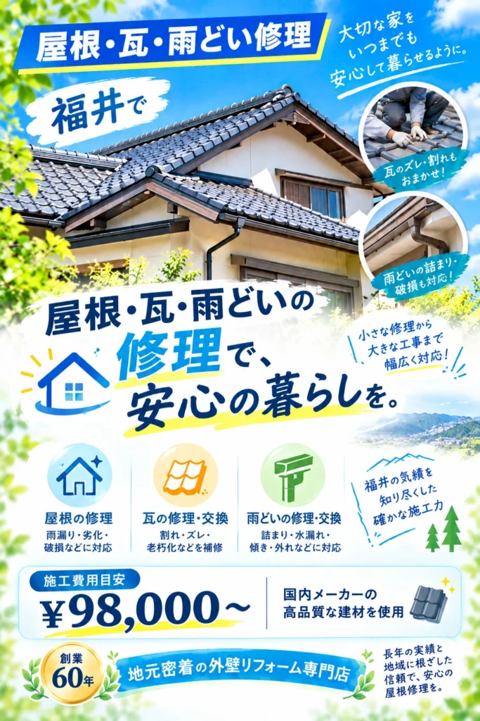 福井で屋根・瓦・雨どい修理のことならAndo工務店