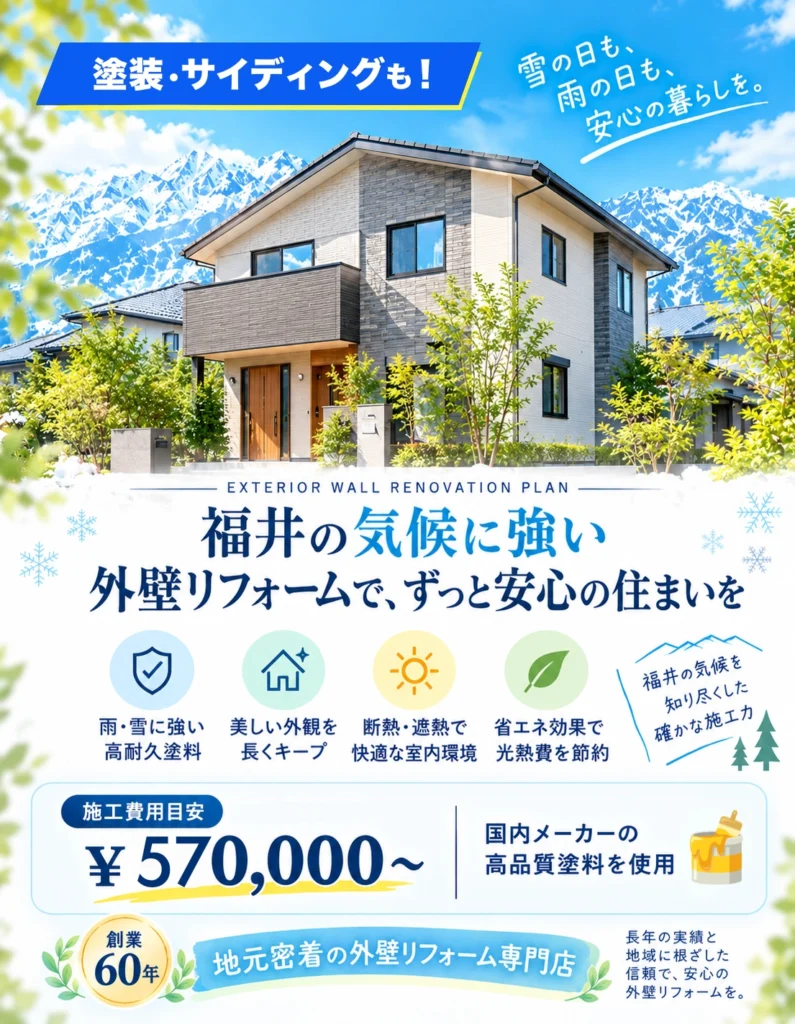 福井での外壁リフォーム・塗装・サイディングまでご対応